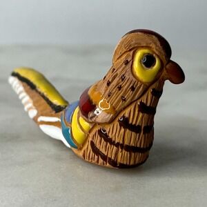 Casals Peru Colorful Bird Figurine Clay Terracotta Handcrafted Signed 3" Vintage